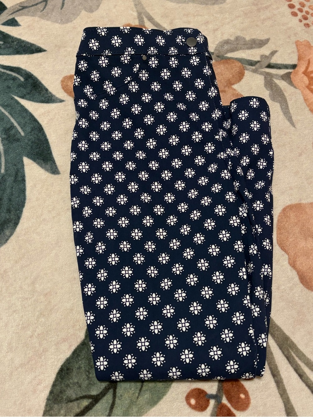 Chico's Navy Floral-Print Chinos